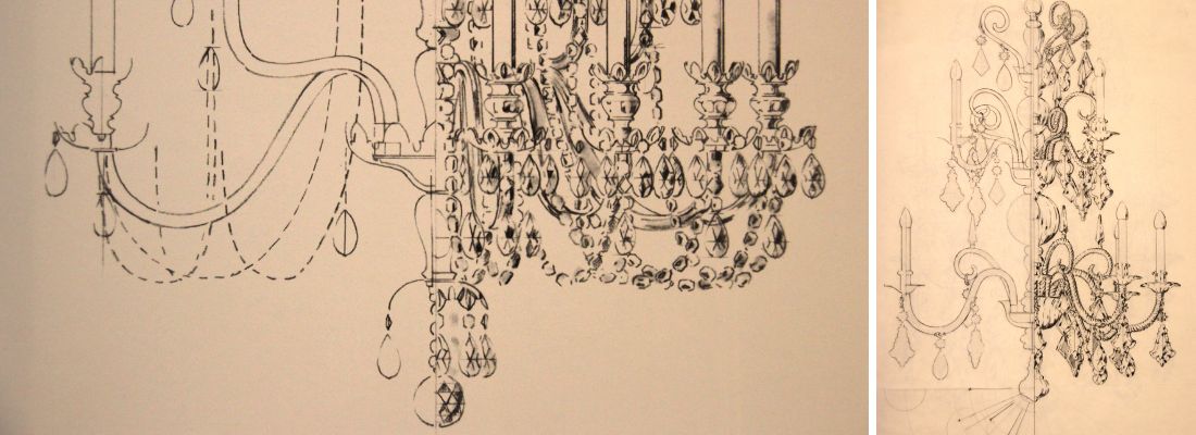 Эскизы первых люстр начала XVIII века. Источник. Palme, Kristallkronleuchter Seit 1724