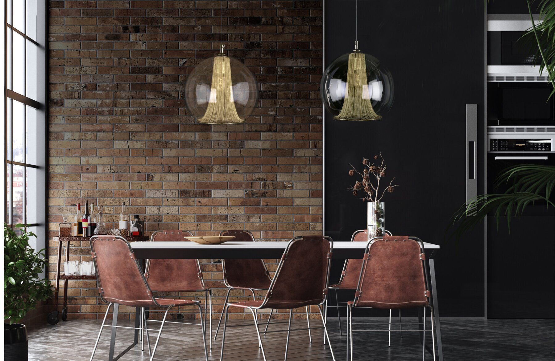 Chandelier above the dining table in industrial style LV025