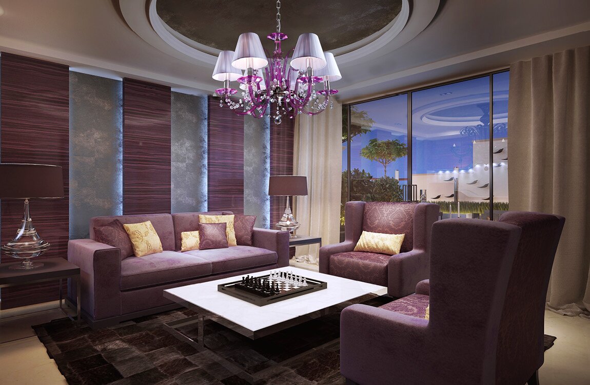 Lámpara de araña de cristal púrpura para el salón de estilo provance EL214689
