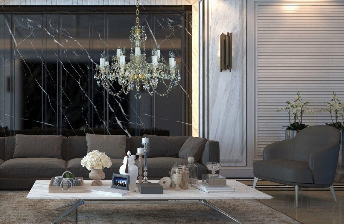 Living room in modern style and crystal chandelier L060CLN
