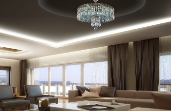 Потолочные светильники с подвесками в гостиной
